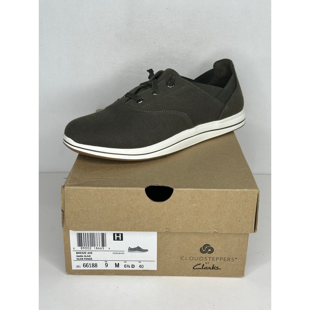 Clarks Cloudsteppers Breeze Ave Dark Olive Textile Sneakers 26166188 Womens 9 M